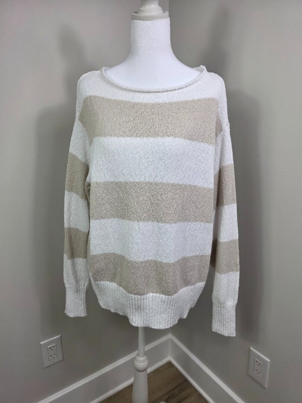Lane Bryant Striped Pullover Sweater Size 10/12 Cozy Boat-Neck Collar New Tags